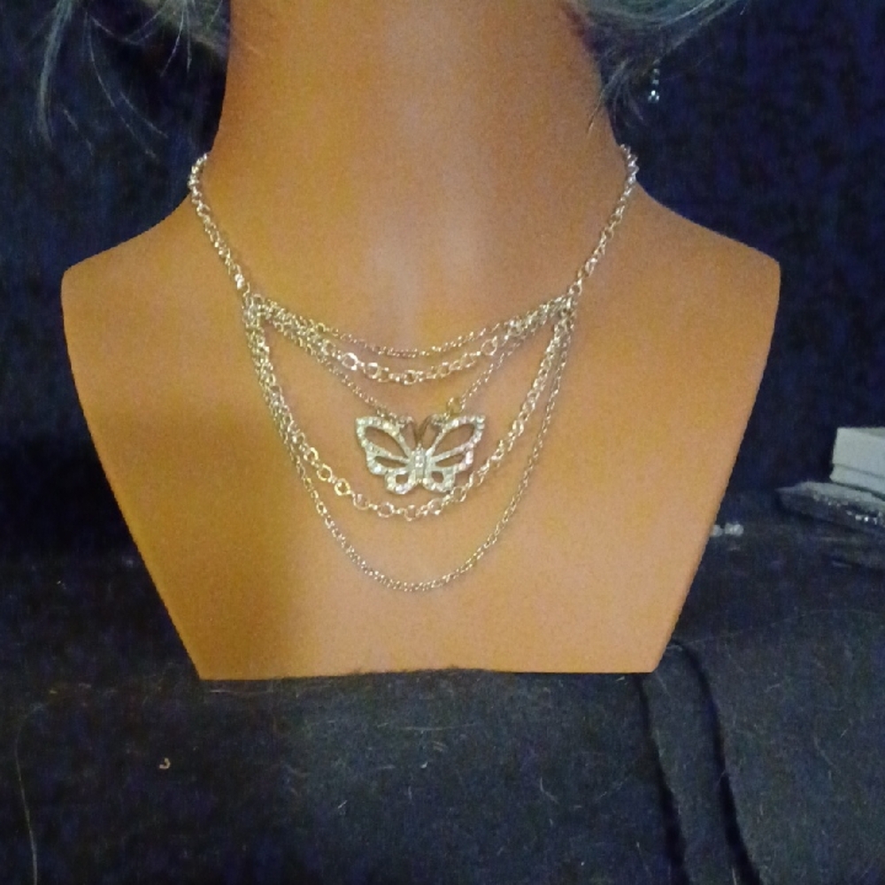 Silver Layered Butterfly Pendant Necklace
